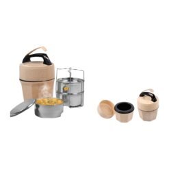 Octomeal Eco: 3 Steel container lunch box with spoon | Made from Eco friendly material | 100% recyclable - H197