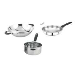 Kitchen King: Set of Large Sauce Pan, Frying Pan and Kadhai in Gift box | Made of Stainless Steel H214