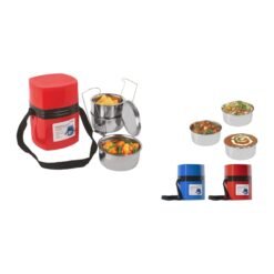 Power Plus Mega Steel Lunch Box- 3 Stainless steel containers with lifter H225