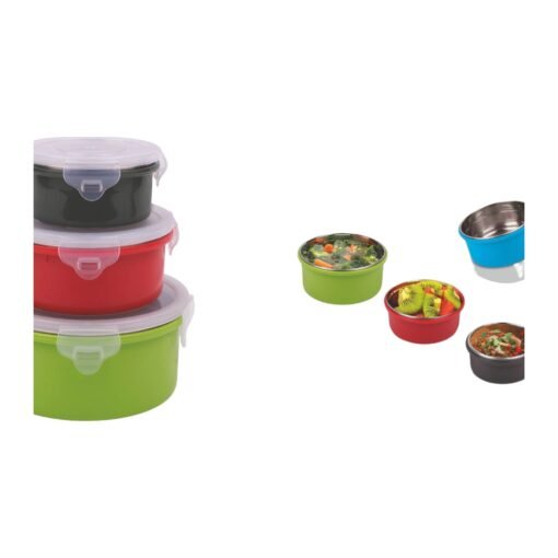 3 pc Microwaveable Stainless Steel Bowl set | Colorful outer body | Capacity: 200, 400 and 900ml H236