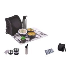 PIK-KIT: All in 1 Lunch box with 3 Microwaveable SS containers | Contains SS bottle, Fork, Spoon, Tablemat, Premium Bag