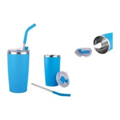 Royal: Stainless Steel Double wall coffee mug | Premium clear cap with slider lid | Leak Proof | Includes Steel Straw with Thermo insulated sleeve H267