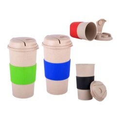 Tall Bamboo Coffee mug: Eco friendly mug with flip top Lid and Anti-Scald sleeve | Capacity 500 ml H275
