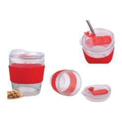 Premia+ Glass mug with Silicon Grip | Slider Lid with Straw slot | Capacity 350 ml approx H283