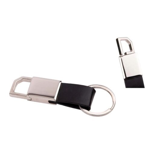 Rectangle hanging metal keychain with PU strap J124