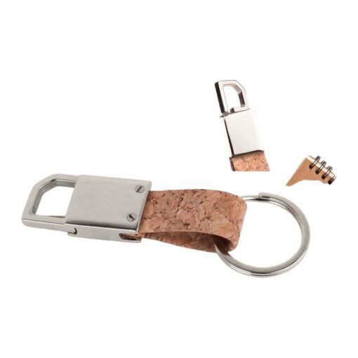 Rectangle hanging metal keychain with Cork strap J125