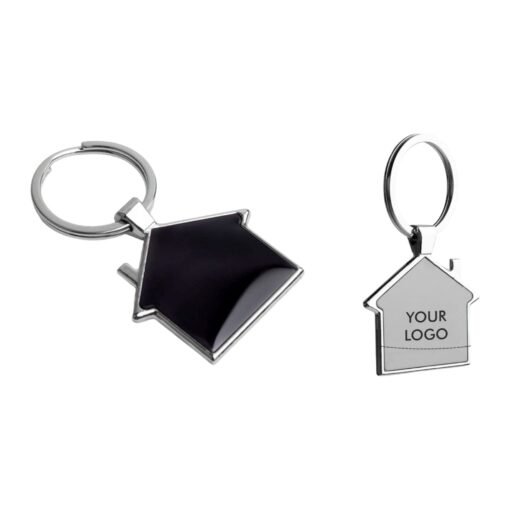 Hut shape metal keychain in Black finish (Double side laser) J126