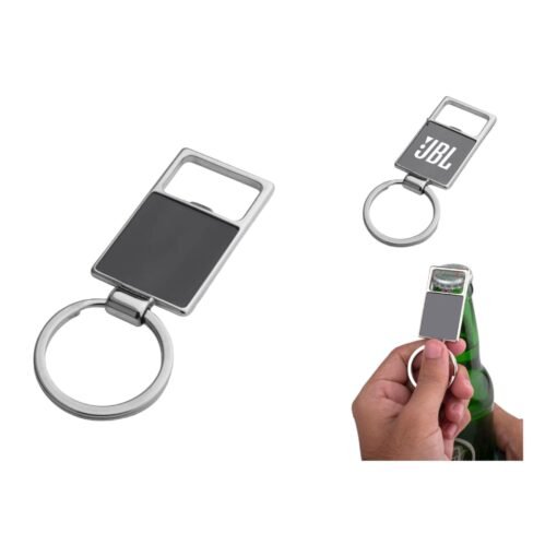 Large metal keychain with opener | Gunmetal plate J132