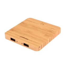 Pine 15W Square Bamboo Wireless Charger with USB Hub