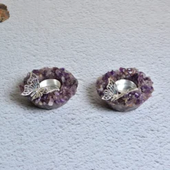 Amethyst Stone Butterfly Tea Light Holder