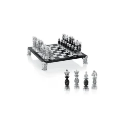 Antique Silver Chess Black And Silver Set