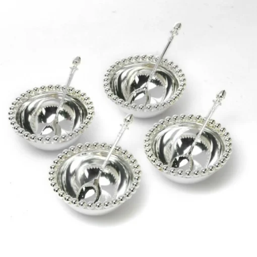 Beaded Rim Silver Bowls With Spoons 5 Ball Beaded Silver Bowl
