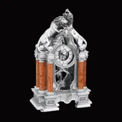 Baroque Styled Lions On Marble Columns Silver Clock
