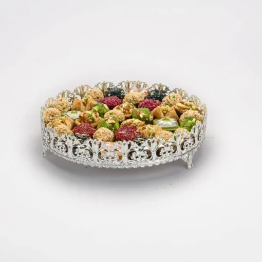 Beautiful Border Round Silver Tray, Size- Small