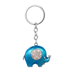Blue Enameled Elephant Crystal Silver Keychain