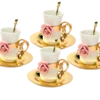 Ceramic Flower Gold Tea Cup, Set of 4