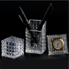 Crystal Glass Office Table Accessories Set – Clock, Pen Holder, Paper Weight