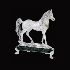 Crystal Studded Marble Base Silver Horse