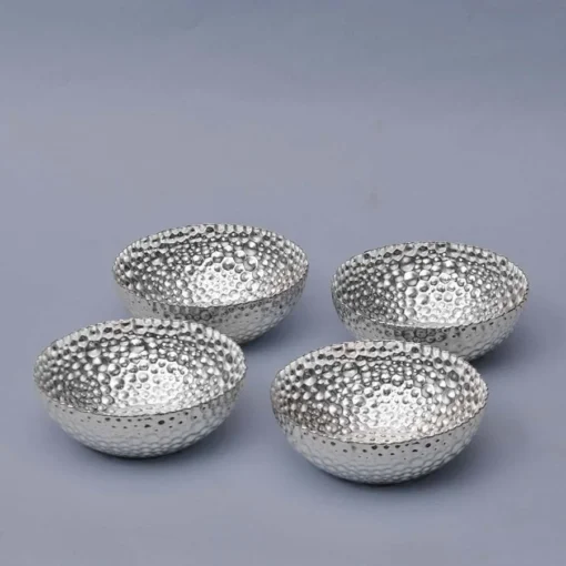 Dot Hammered Round Silver Bowl- Set of 4