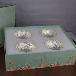 Dot Hammered Round Silver Bowl- Set of 4