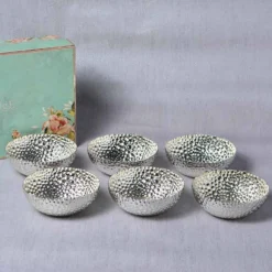Dot Hammered Round Silver Bowl- Set of 6