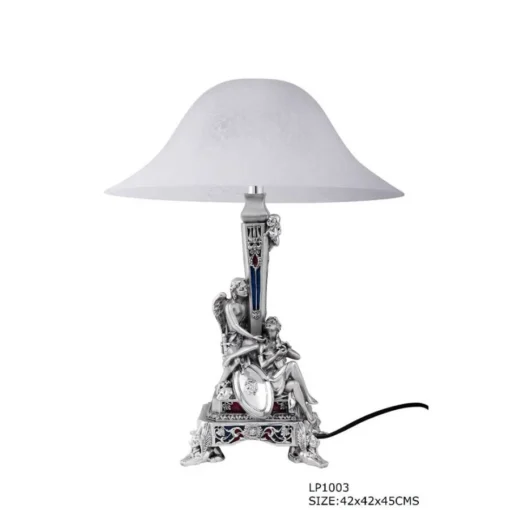 Enamelled Roman Couple Silver Bedside Lamp
