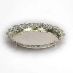 Flower Border Round Silver Tray (Size- Big)