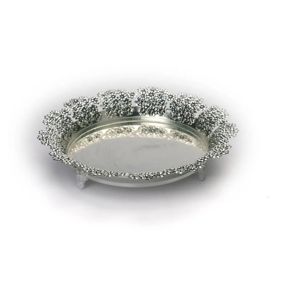 Flower Border Round Silver Tray Size-Medium 3 Flower Border Round Silver Tray Size-Medium