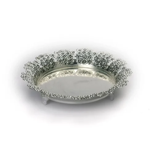 Flower Border Round Silver Tray Size-Small