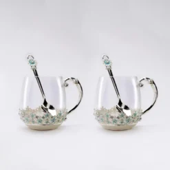 Flower Motif Silver Tea Cup Set Of Two