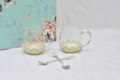 Flower Motif Silver Tea Cup Set Of Two