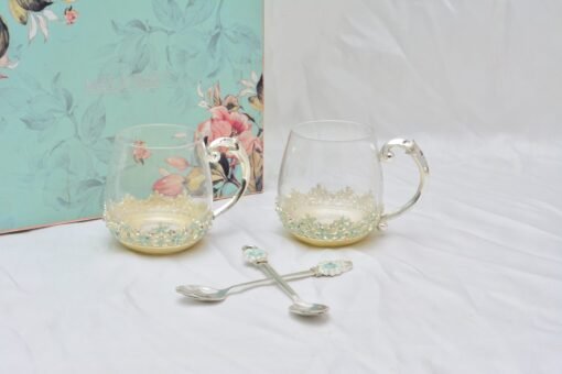 Flower Motif Silver Tea Cup Set Of Two