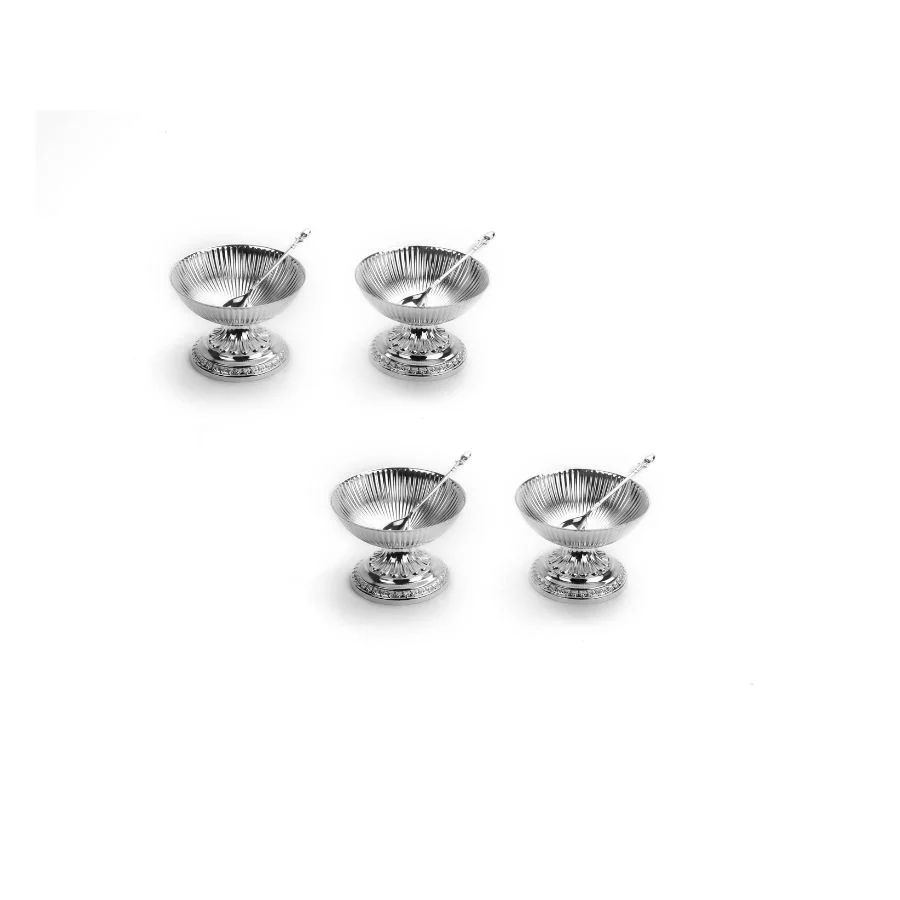 Fluted Design Ice Cream Silver Plated Bowl Set of 4 3 Fluted Design Ice Cream Silver Plated Bowl Set of 4
