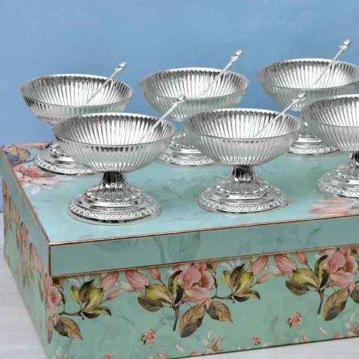 Fluted Design Ice Cream Silver Plated Bowl Set of 6 5 Fluted Design Ice Cream Silver Plated Bowl Set of 6
