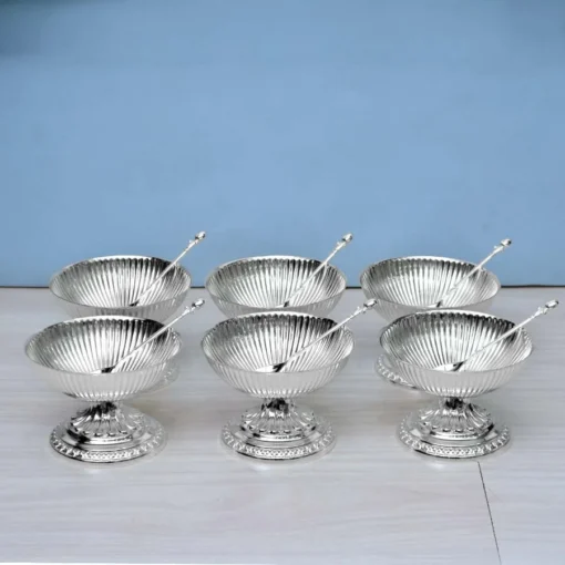 Fluted Design Ice Cream Silver Plated Bowl Set of 6 6 Fluted Design Ice Cream Silver Plated Bowl Set of 6