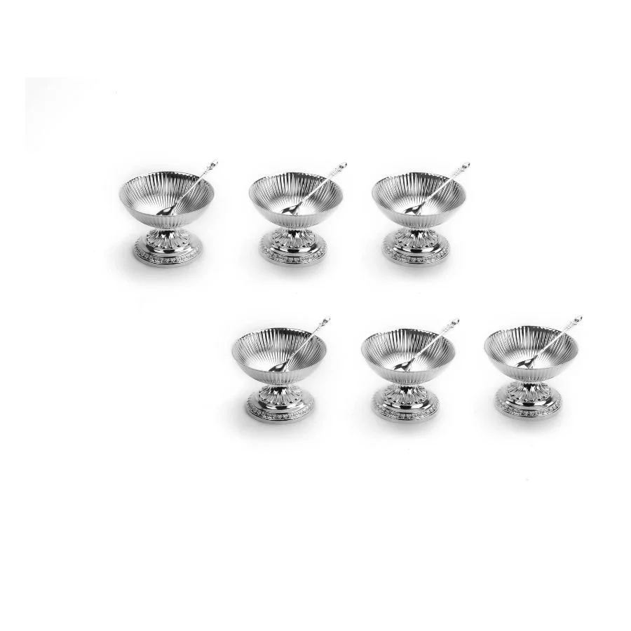 Fluted Design Ice Cream Silver Plated Bowl Set of 6 3 Fluted Design Ice Cream Silver Plated Bowl Set of 6