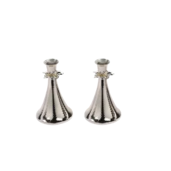 Hammered Design Silver Candle Stand Pair