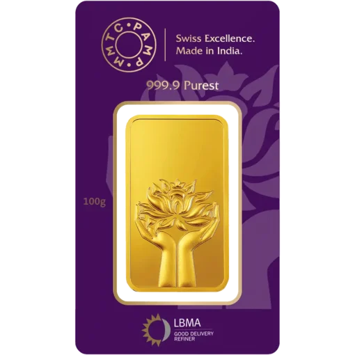 MMTC-PAMP LOTUS 24K (999.9) 100 GM GOLD BAR