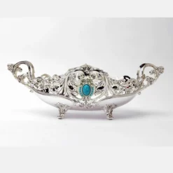 Oval Antique Stone Studded Silver Bowl, Size- Small