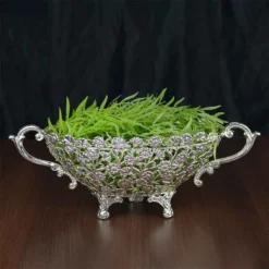 Oval Cutwork Flower Design Silver Plated Bowl, Size- Big