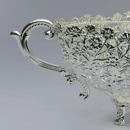Oval Cutwork Flower Design Silver Plated Bowl, Size- Big