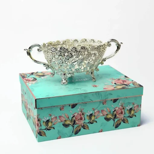 Oval Cutwork Flower Design Silver Plated Bowl, Size- Big