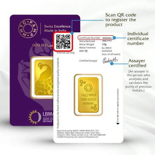 PEACOCK 24K (999.9) 10 GM GOLD BAR
