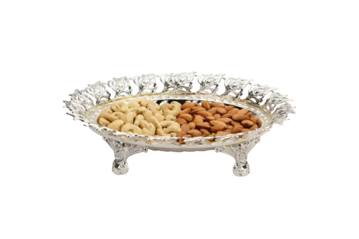 Peacock Leaf Border Oval Silver Bowl (Big)