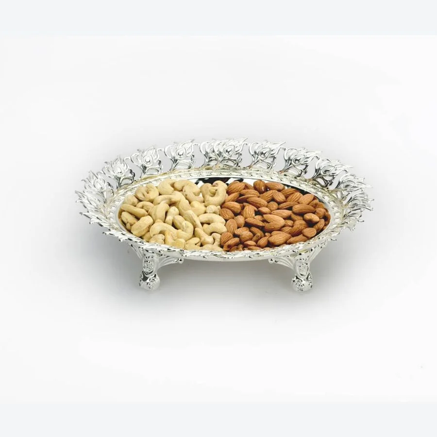 Peacock Leaf Border Oval Silver Bowl (Medium) 3 Peacock Leaf Border Oval Silver Bowl (Small)
