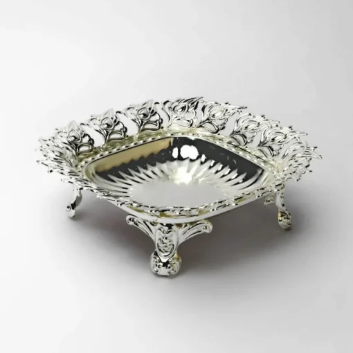 Peacock Leaf Border Round Silver Bowl, Size- Big