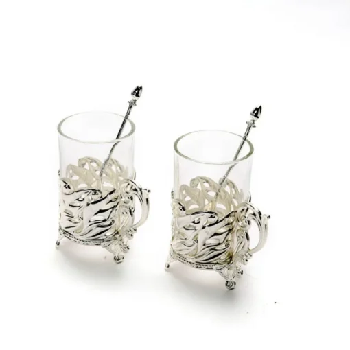 Peacock Leaf Design Stylish Coffee Mugs On Stand Set of 2