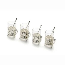 Peacock Leaf Design Stylish Coffee Mugs On Stand Set of 4