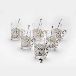Peacock Leaf Design Stylish Coffee Mugs On Stand Set of 6