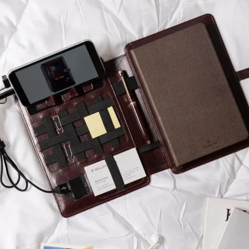 Pennline Superbook Organizer With Wireless Charging And 16GB Flash Drive Coffee Brown